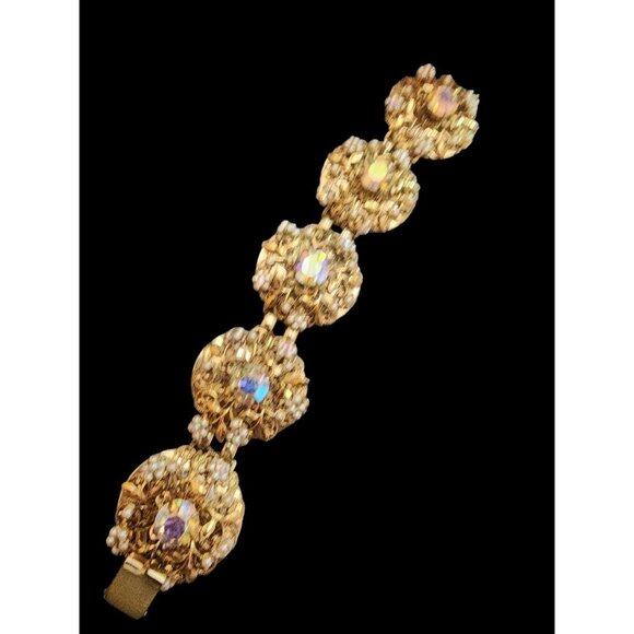 Elaborate Vintage Pearl and Rhinestone Filigree Bracelet (A4880) - Picture 6 of 7